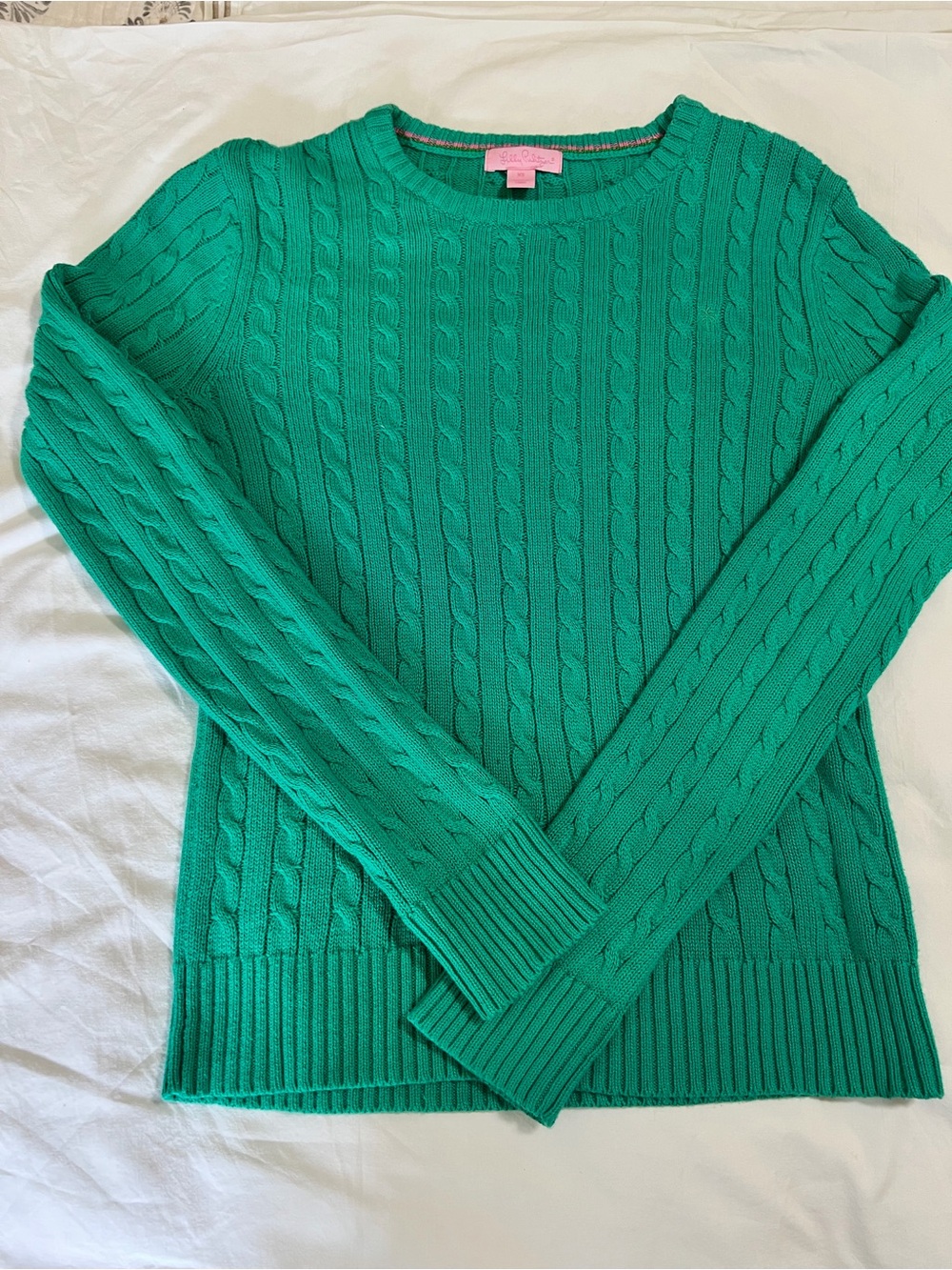 Lilly Pulitzer Emerald Green Cable-Knit Crewneck Sweater